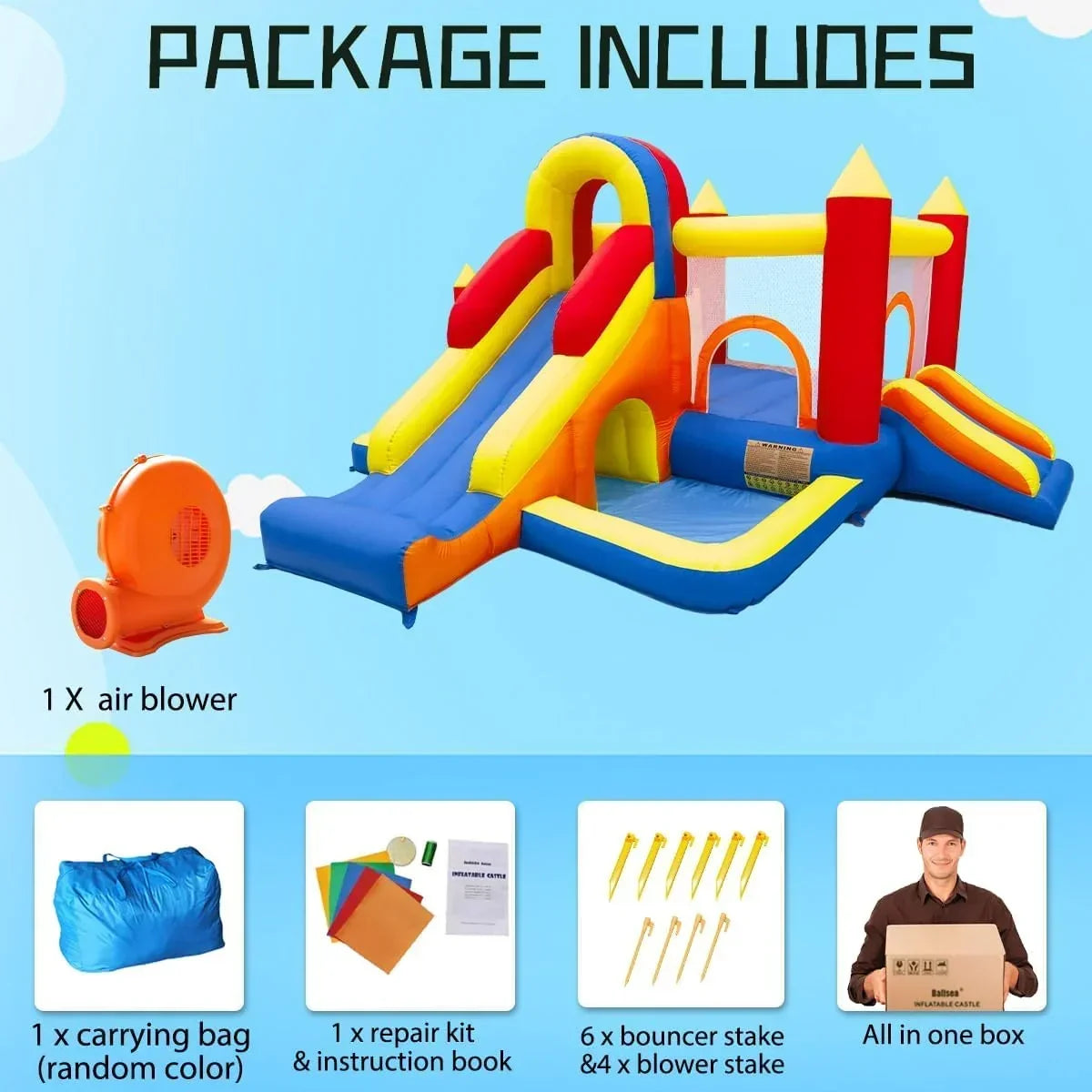Castillo hinchable con soplador, paraíso Infantil con tobogán, para interiores, tamaño XXL, red de seguridad, certificado EN71, apto para 3-8 años
