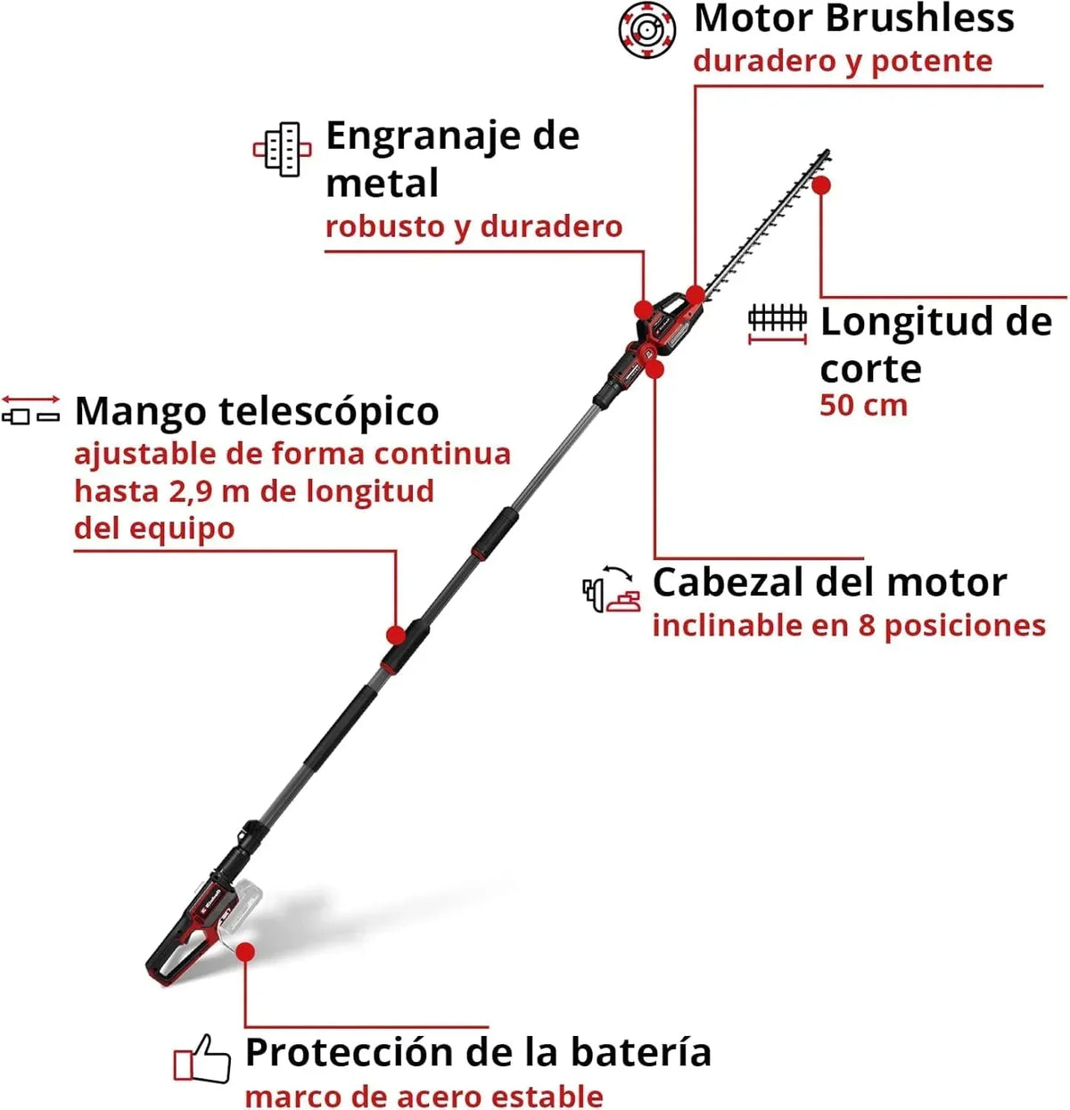 Einhell Professional Cortasetos telescópico con batería GP-HH 18/50 Li T BL