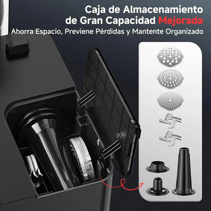 AAOBOSI Picadora De Carne Eléctrica [3000W Máx] - Con Pantalla LED y 9 Velocidades, Contenedor de Almacenamiento Incorporado - Incluye Accesorio de Rebanar, Embutidora y Kibbe - Para Uso Doméstico