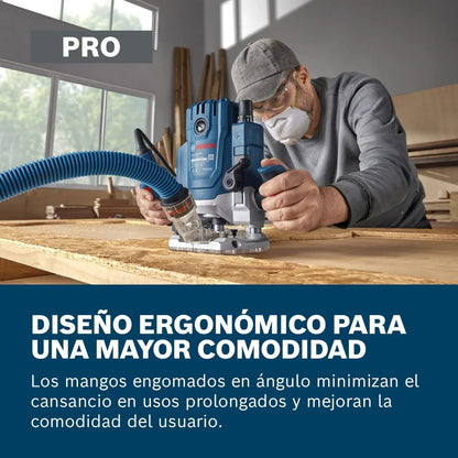 Bosch Professional Fresadora con cable GOF 20-12 (potencia absorbida de 2000 W, incl. aspiración de polvo, guía de rodillos y paralela, pasador de centrado, llave de vaso, set de pinzas)