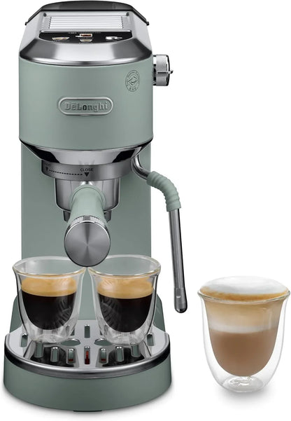 De'Longhi Dedica – Cafetera de Bomba de Acero Inoxidable para Café Molido o Monodosis, Espresso y Capuchino, Depósito de 1.3 Litros, Sistema Antigoteo, Modelo EC685.M, Color Metal