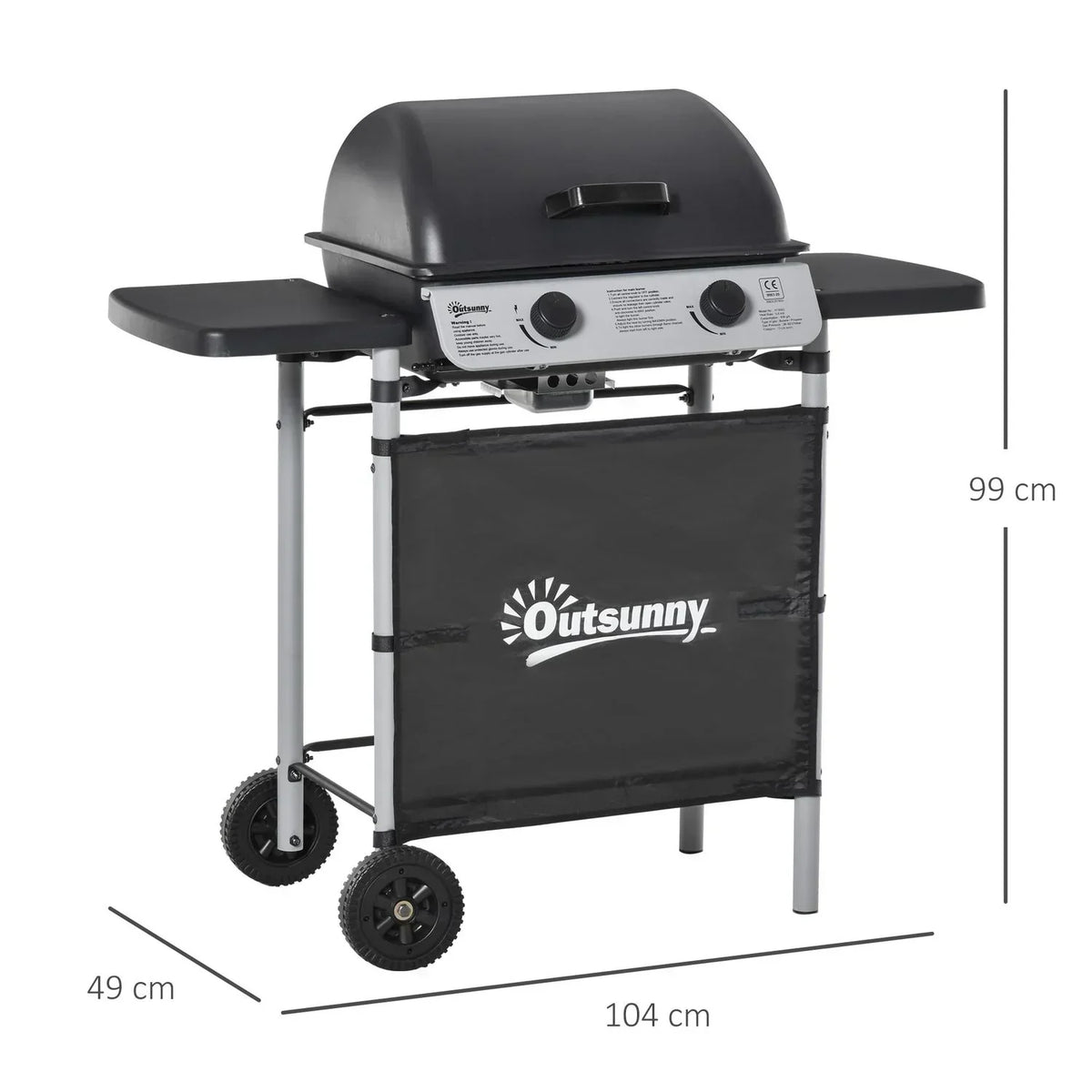 Barbacoa De Gas Outsunny Acero Pp, 104x49x99 Cm, Negro