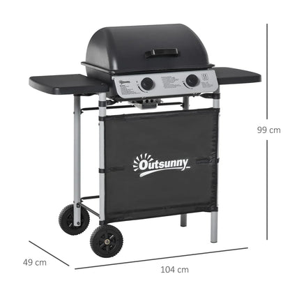 Barbacoa De Gas Outsunny Acero Pp, 104x49x99 Cm, Negro