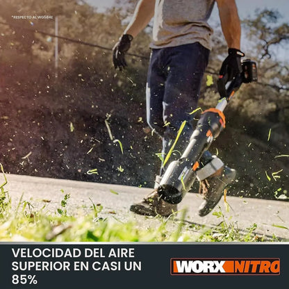 WORX WG585E Soplador de Hojas 40V Máx. (2x20V) Motor sin escobillas, Incluye 2 baterías de 4Ah y Cargador Doble,Tecnología de amplificación de Aire