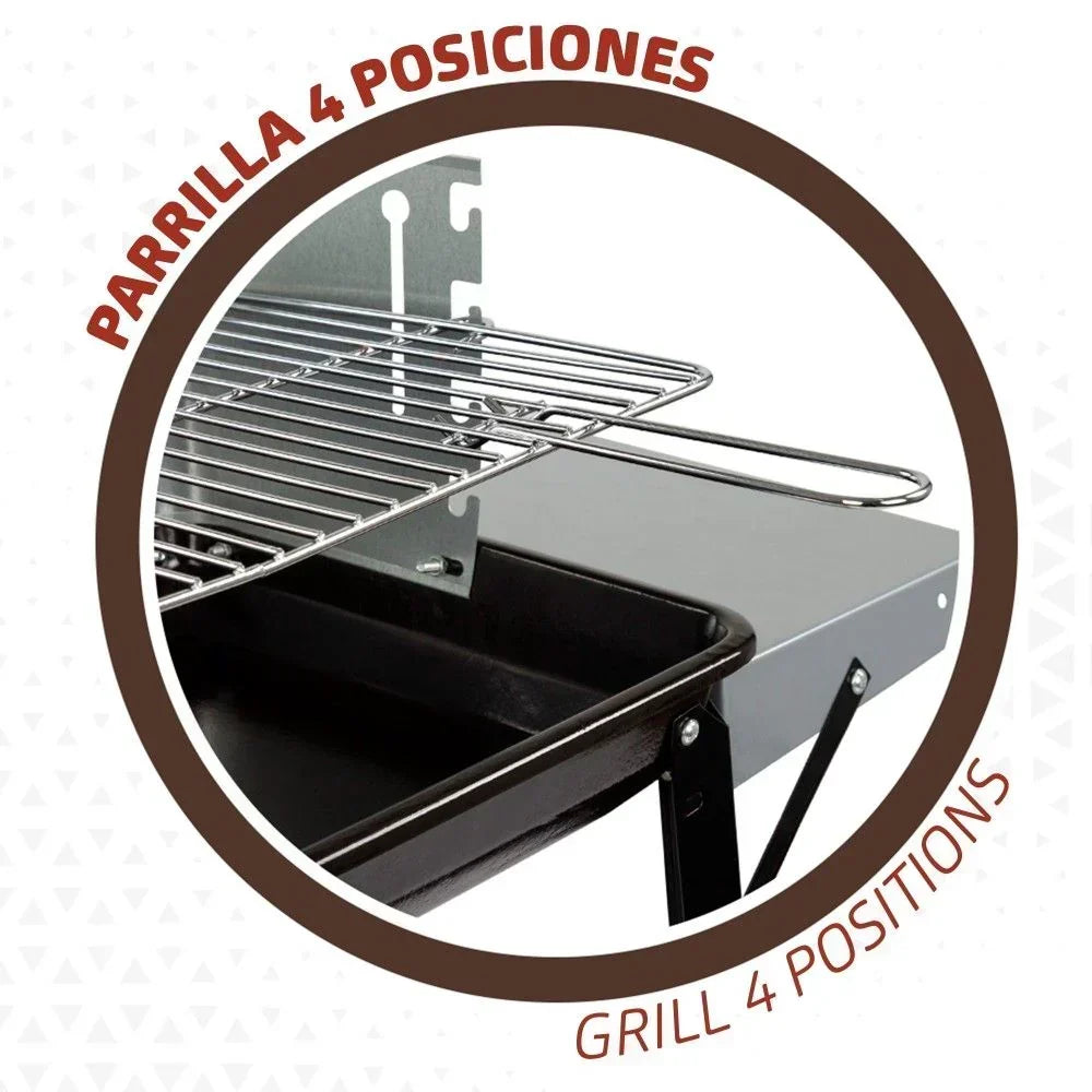 Barbacoa Carbón Portátil Con Parrilla 4 Alturas Aktive
