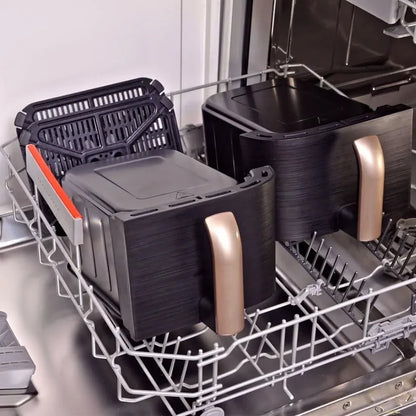 Russell Hobbs freidora de aire, freidora sin aceite, doble cesta 9 l, Air Fryer, ruido reducido, 9 programas, Rapid Air, máx. 200 °C, táctil, cestos aptos para lavavajillas, 2800 W, Satisfry 27681-56