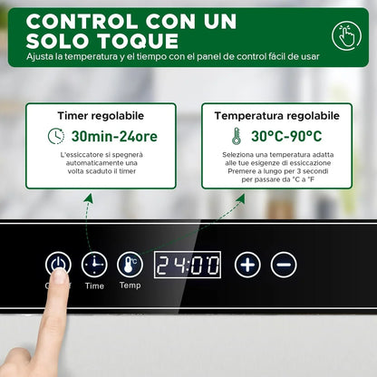 Kwasyo Deshidratador de Alimentos Acero Inoxidable Libre de BPA, Deshidratadora de Frutas y Verduras con Pantalla LCD, Temperatura 30-90℃, Temporizador, Hierbas, Nueces, Yogurt, 8 Bandejas, 500W