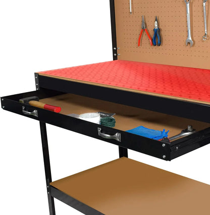 Banco de Trabajo de Metal con cajones de Pared y de Taller 120x60cm + 2 cajones y 2 estantes para Herramientas