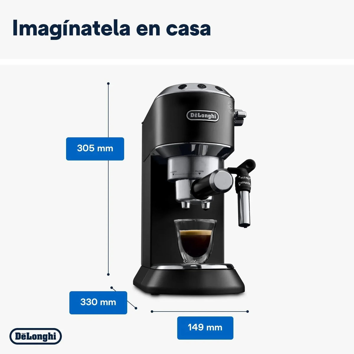 De'Longhi Dedica – Cafetera de Bomba de Acero Inoxidable para Café Molido o Monodosis, Espresso y Capuchino, Depósito de 1.3 Litros, Sistema Antigoteo, Modelo EC685.M, Color Metal
