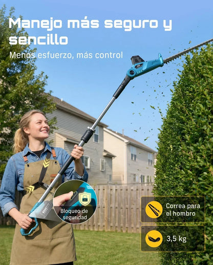 SEESII Cortasetos Telescópico Batería 20V, Cuchilla 50 cm, 2 Baterías 4,0Ah