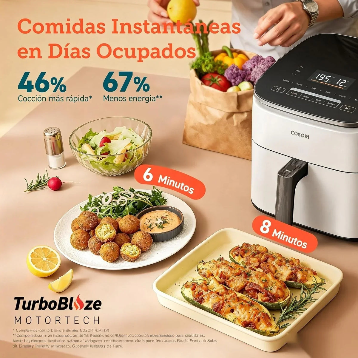 Cosori Freidora de Aire Turbo Blaze 6L, 9en1, Ultrarrápida, 95%Menos Aceite
