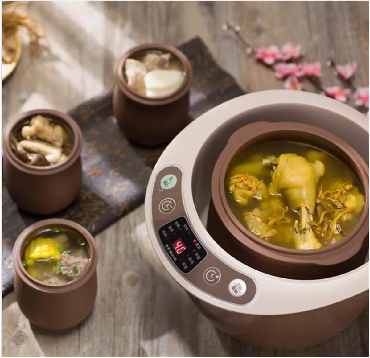 Olla de cocción lenta de arcilla morada saludable – Olla eléctrica inteligente de 2,5 L con horario de citas para deliciosas sopas, ideal para cenas familiares