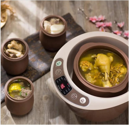 Olla de cocción lenta de arcilla morada saludable – Olla eléctrica inteligente de 2,5 L con horario de citas para deliciosas sopas, ideal para cenas familiares