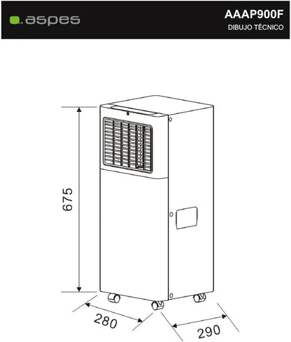 Aspes Aire Acondicionado Portátil, 9000 BTU. AAAP900F. Solo frío, Display LED Táctil, Temporizador, Mando a Distancia, Kit instalación ventana incluido, Clasificación Energética A