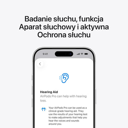 Apple AirPods Pro 3 Bezprzewodowe słuchawki, aktywna redukcja hałasu, pomiary tętna, funkcja aparatu słuchowego, Bluetooth, dźwięk przestrzenny, Hi-Fi, ładowanie przez USB-C