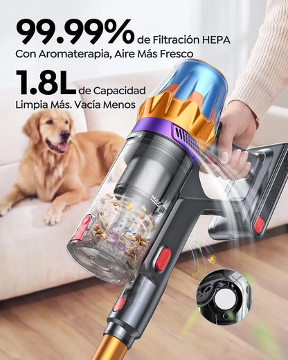 Fieety Aspiradora sin Cable 55KPa/650W/80Mins, Escoba Aspiradora de 1.8L, Modo Auto, Manguera 1.5M, Pantalla LED, Aromática, Autoportante, Cepillo Anti-Enredo con Luz, para Suelos/Alfombras/Pelo