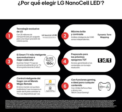 43NANO80A6B - TV 43", 4K NanoCell, Smart TV, LED IA, WebOS 25, Procesador Potente e Inteligente, Super Upscaling, Dolby Digital Plus, Alexa/Google Assistant, Negro