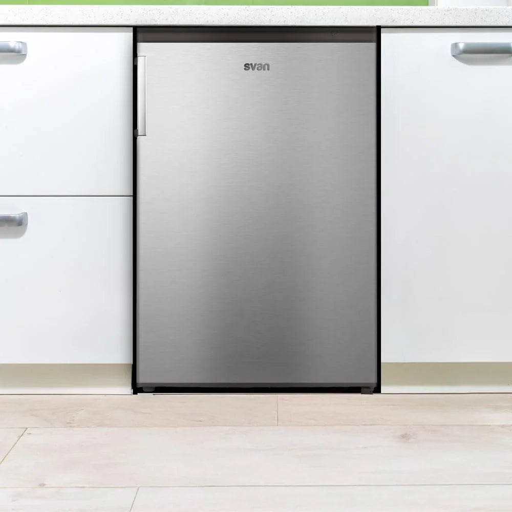 Svan Congelador vertical Inox SCV855500EX. Capacidad 85 Litros, Puerta Reversible, Bajo nivel Sonoro, Eficiencia Energética Clase E