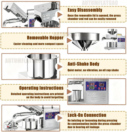 Prensa Aceite Oliva Automática De 820W, Maquina Cortar Aceitunas En Frío Y Caliente para El Hogar, Extractor De Aceite Eléctrico para Aceitunas, Cacahuetes, Sésamo, Soja Y Nueces