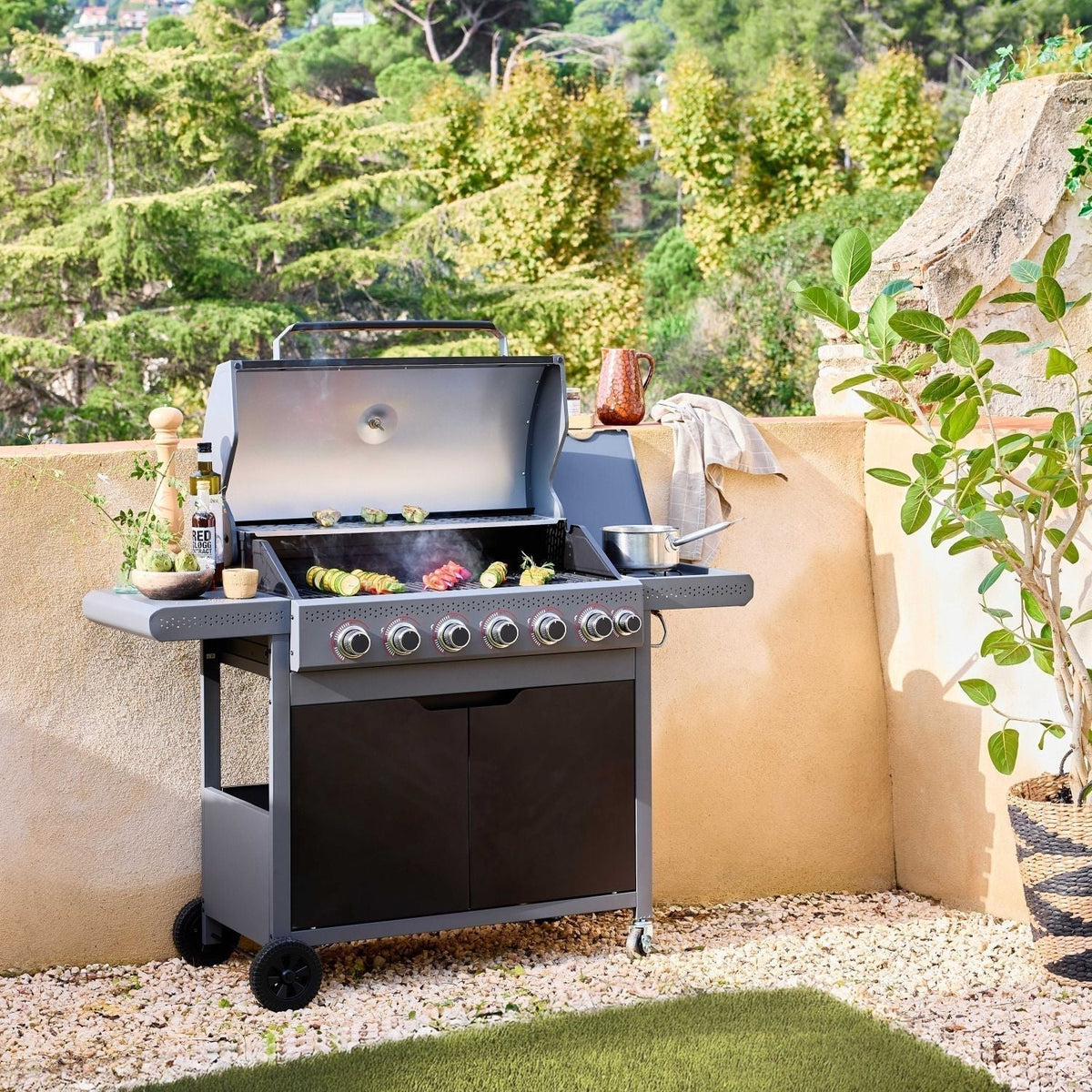 Barbacoa De Gas Edmond Negra - 6 Quemadores + 1 Fuego Lateral | Sweeek
