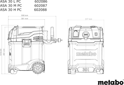 metabo ASA 30 L PC Aspirador Industrial, Aspiradora Seco y Húmedo 30L