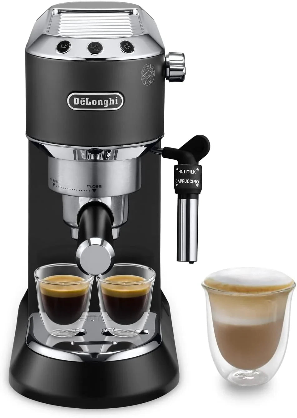De'Longhi Dedica – Cafetera de Bomba de Acero Inoxidable para Café Molido o Monodosis, Espresso y Capuchino, Depósito de 1.3 Litros, Sistema Antigoteo, Modelo EC685.M, Color Metal