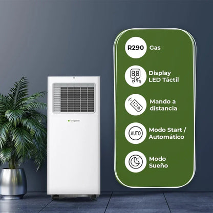 Aspes Aire Acondicionado Portátil, 9000 BTU. AAAP900F. Solo frío, Display LED Táctil, Temporizador, Mando a Distancia, Kit instalación ventana incluido, Clasificación Energética A