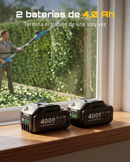 SEESII Cortasetos Telescópico Batería 20V, Cuchilla 50 cm, 2 Baterías 4,0Ah