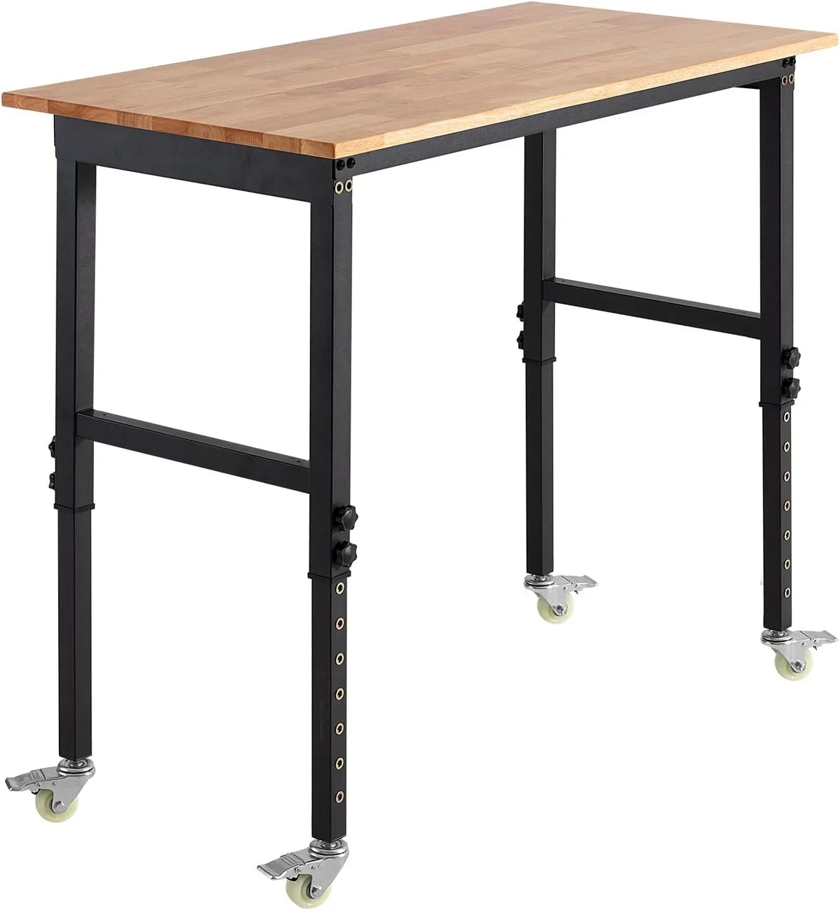 VEVOR Banco de Trabajo 122 x 60 cm, Mesa de Taller Altura Ajustable de 8 Niveles de 72,5-107,5 cm, Carga de 680 kg, Mesa de Madera Marco de Metal con Ruedas para Oficina, Garaje, Taller, Hogar