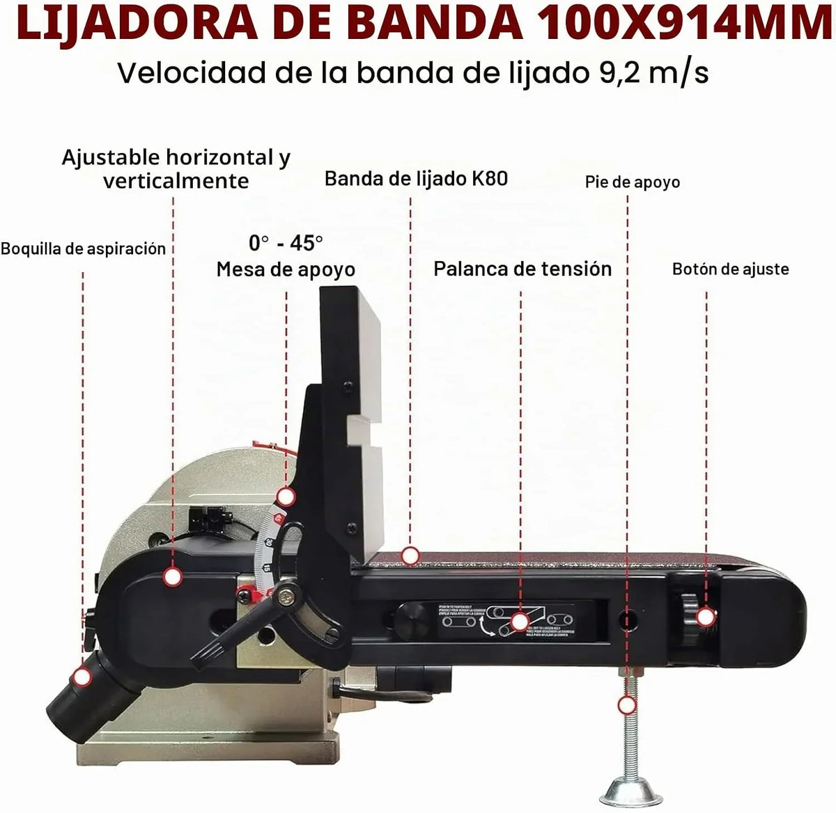 BUCKTOOL 5.0A Lijadora de disco de banda de 4" x 36" y lijadora de disco de 6" con motor de accionamiento directo de 3/4HP y base Al portátil, modelo mejorado BD4603