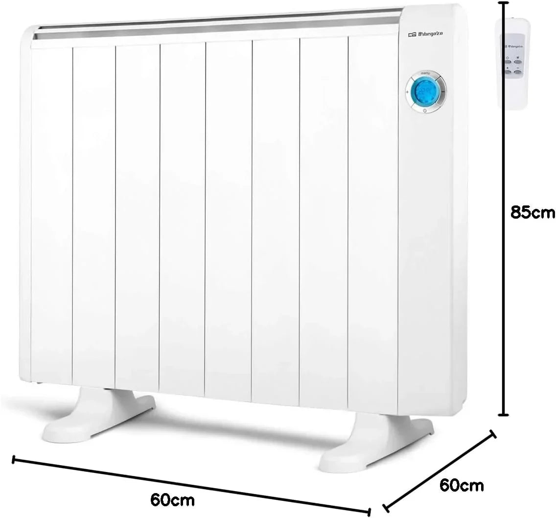 Orbegozo RRE 1510, Emisor térmico bajo consumo, 1500 W, 8 elementos reales, aluminio, mando a distancia, funcionamiento programable,botón de desconexión total, pared o pie, color blanco