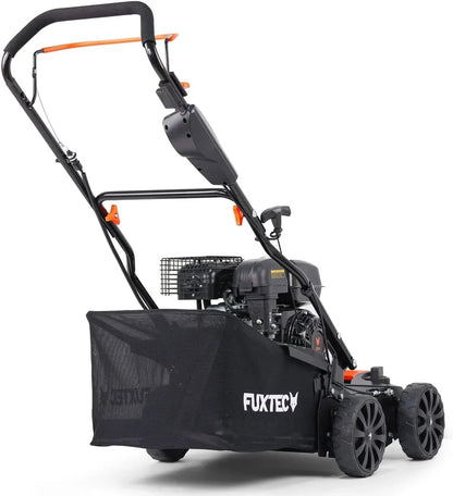FUXTEC Escarificador Aireador de Gasolina 3 en 1 FX-BV240 Motor 4 Tiempos 4,1 kW, Rodillo con 18 Cuchillas y 24 púas de Resorte, asa de Transporte y recolector de 45 L