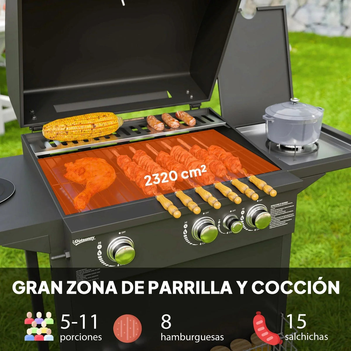 Barbacoa De Gas De Acero Abs 123x57x98 Cm-outsunny. Negro