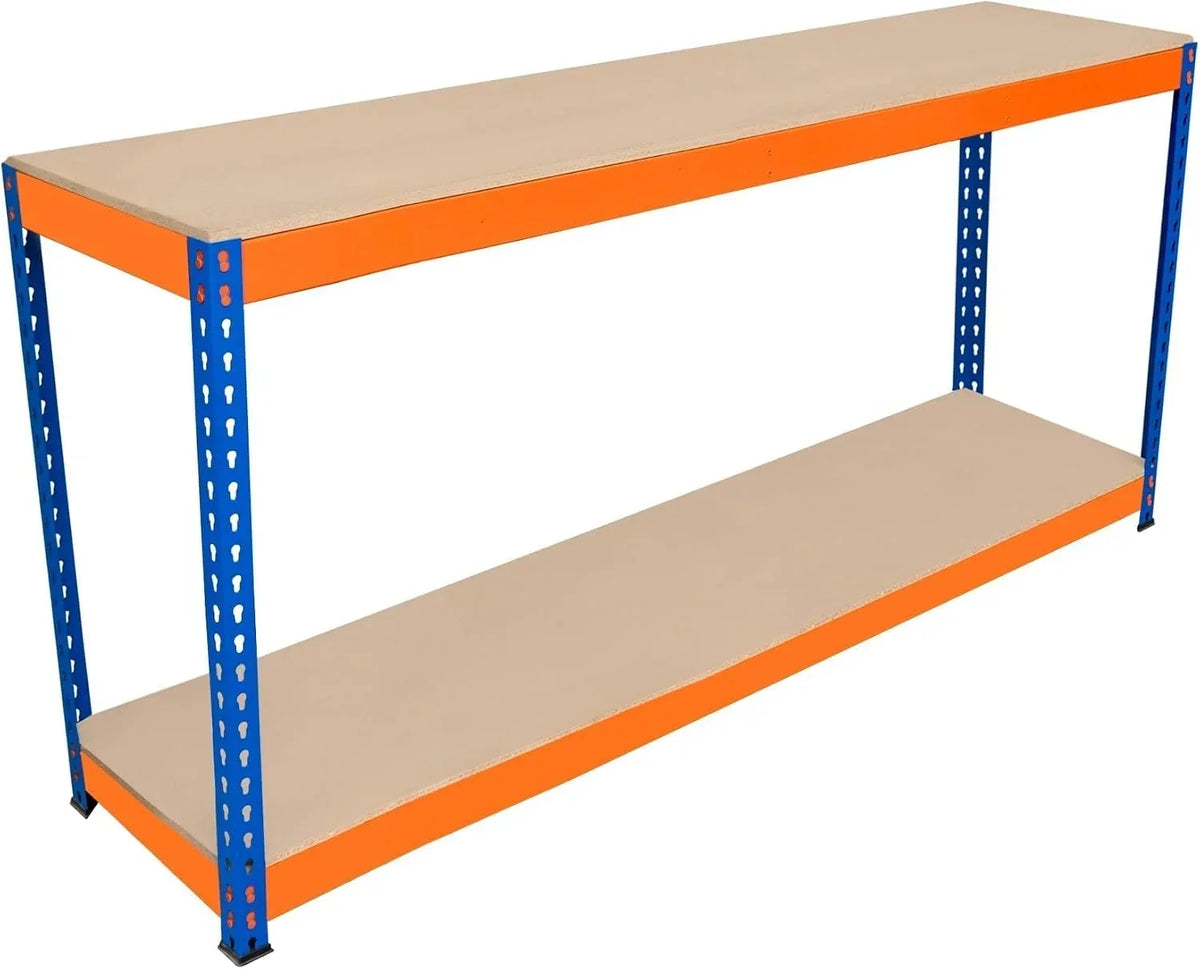 Banco de Trabajo p/Garaje S-Rax 2 Niveles | 180cm x 45cm x 90cm | Capacidad por Nivel 300kg | Montaje Sin Tornillos | 3 Barras de Soporte Reforzadas | Patas de Goma | Mesa para taller almacén depósito