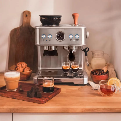 Cecotec Cafetera Express Barista Power Espresso 20 Barista. 2250W, 20 Bares, Manometro y 2 Thermoblocks, Depósito de Café en Grano, Molinillo con 20 Niveles, Vaporizador