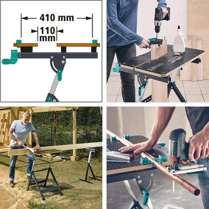 wolfcraft Mesa de Trabajo y sujeción Master 650 Ergo I 6870000 I La Mesa de sujeción de Altura Ajustable y portátil Que Permite Trabajar de Manera Flexible en Todos Tus proyectos