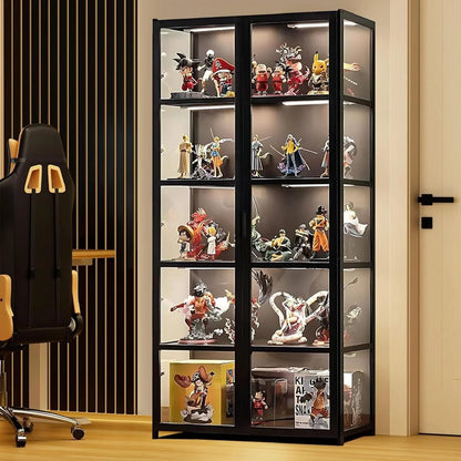 Vitrina Puerta de acrílico, Vitrina con 5 estantes, Organizador de Juguetes colección, estantería Dormitorio, rincón de Lectura, niños, bambú (Doble Apertura Negra)