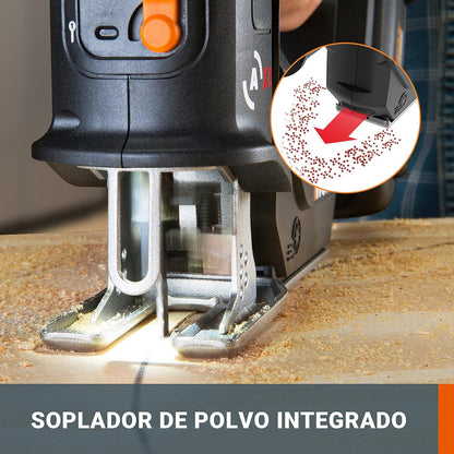 WORX WX550.9 Sierra Calar y Sable Axis 2 en 1 20V Sin Batería, Cambio Rápido de Hoja, Movimiento Pendular, Soplador, Doble Encendido, LED