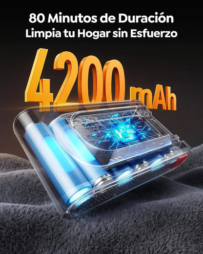 Fieety Aspiradora sin Cable 55KPa/650W/80Mins, Escoba Aspiradora de 1.8L, Modo Auto, Manguera 1.5M, Pantalla LED, Aromática, Autoportante, Cepillo Anti-Enredo con Luz, para Suelos/Alfombras/Pelo