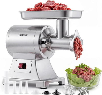 VEVOR Picadora de Carne 750W 1 HP, Picadora de Carne Eléctrica 4,2 kg/min, de Acero Inoxidable, con 2 Placas, 3 Tubos de Embutir Salchichas, para Cocinas Domésticas, Restaurantes, Carnicerías