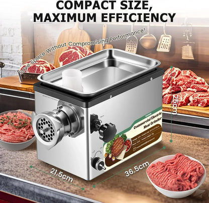 Huanyu Picadora Electrica Picadora de Carne Eléctrica Comercial 1100W Multifunción Picadora Electrica de Alimentos Con Embutidora de Chorizos Trituradora de Carne con 2 Cuchillas y 4 Placas de Corte