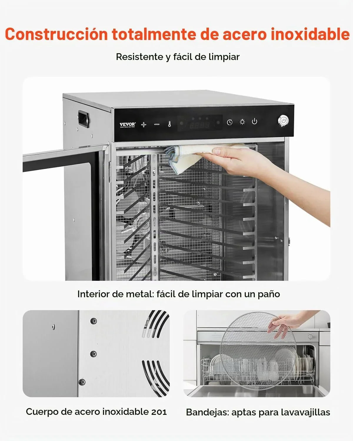 VEVOR Deshidratador de Alimentos 12 Bandejas de Acero Inoxidable Secador de Alimentos Eléctrico 800 W con Temperatura Ajustable y Temporizador de 24 Horas para Cecina, Frutas, Verduras, Hierbas