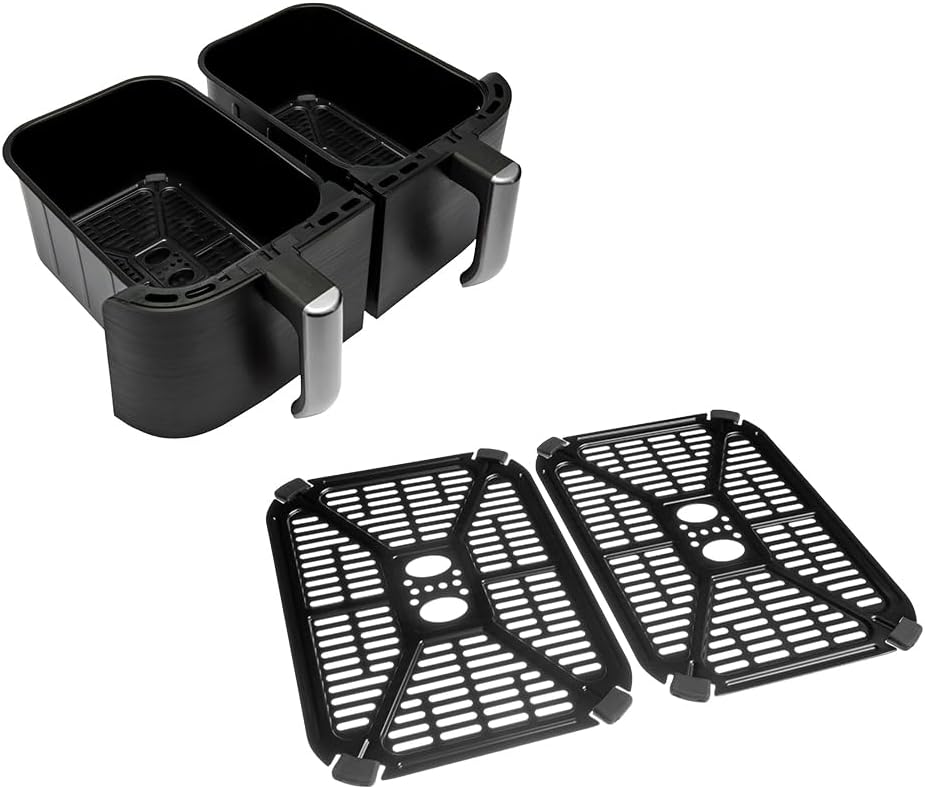Russell Hobbs freidora de aire, freidora sin aceite, doble cesta 9 l, Air Fryer, ruido reducido, 9 programas, Rapid Air, máx. 200 °C, táctil, cestos aptos para lavavajillas, 2800 W, Satisfry 27681-56