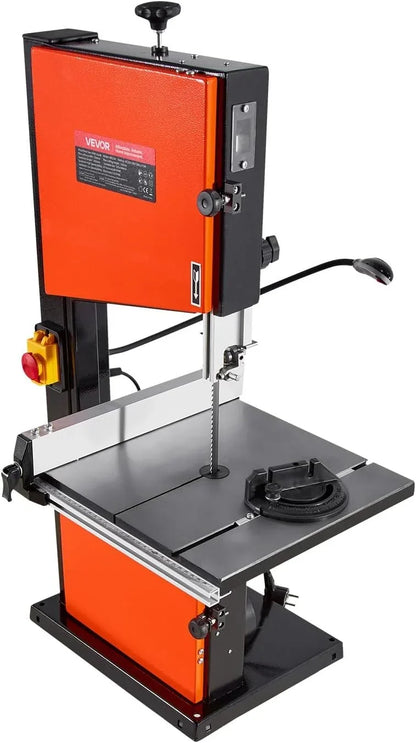 VEVOR Sierra de Cinta, Ancho de Corte de 254 mm, 2 Velocidades, Motor de 373 W, Altura de Corte de 160 mm, Mesa de Hierro Fundido de 335 x 340 mm, Luz de Trabajo de 360 Grados, para Carpintería
