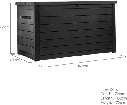 Keter Caja de cojín XXL Ontario, Grafito, 870 l de Capacidad, Dimensiones Exteriores: 147 x 83 x 86 cm, Caja de Almacenamiento Impermeable, para Exteriores