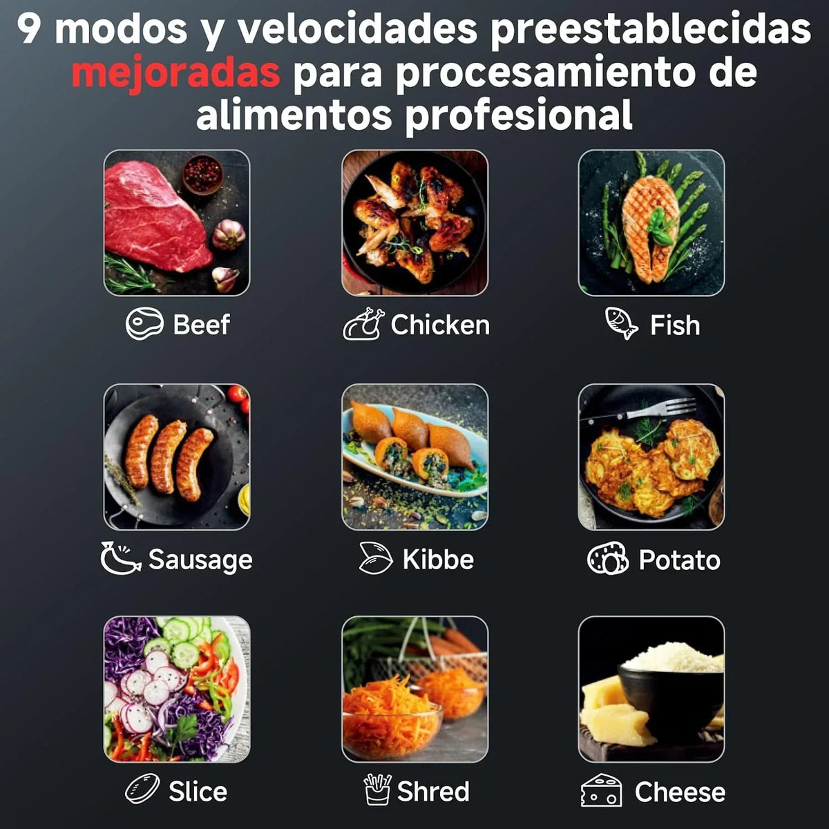 AAOBOSI Picadora De Carne Eléctrica [3000W Máx] - Con Pantalla LED y 9 Velocidades, Contenedor de Almacenamiento Incorporado - Incluye Accesorio de Rebanar, Embutidora y Kibbe - Para Uso Doméstico
