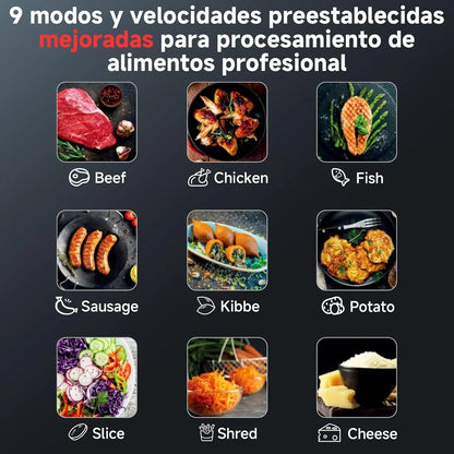 AAOBOSI Picadora De Carne Eléctrica [3000W Máx] - Con Pantalla LED y 9 Velocidades, Contenedor de Almacenamiento Incorporado - Incluye Accesorio de Rebanar, Embutidora y Kibbe - Para Uso Doméstico