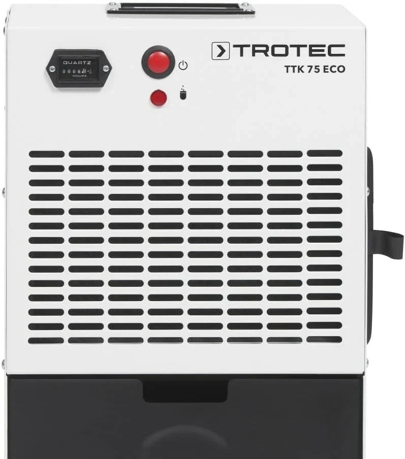TROTEC Przemysłowy osuszacz powietrza TTK 75 ECO suszarka budowlana, suszenie do pomieszczeń o powierzchni do 90 m² i 230 m³ wydajność osuszania 21 l na dobę, pojemność zbiornika 4 l, filtr powietrza