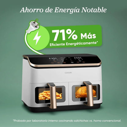 Cosori Freidora de Aire 8,5L, Doble Cesta con Ventana, 10 Funciones, Blanca
